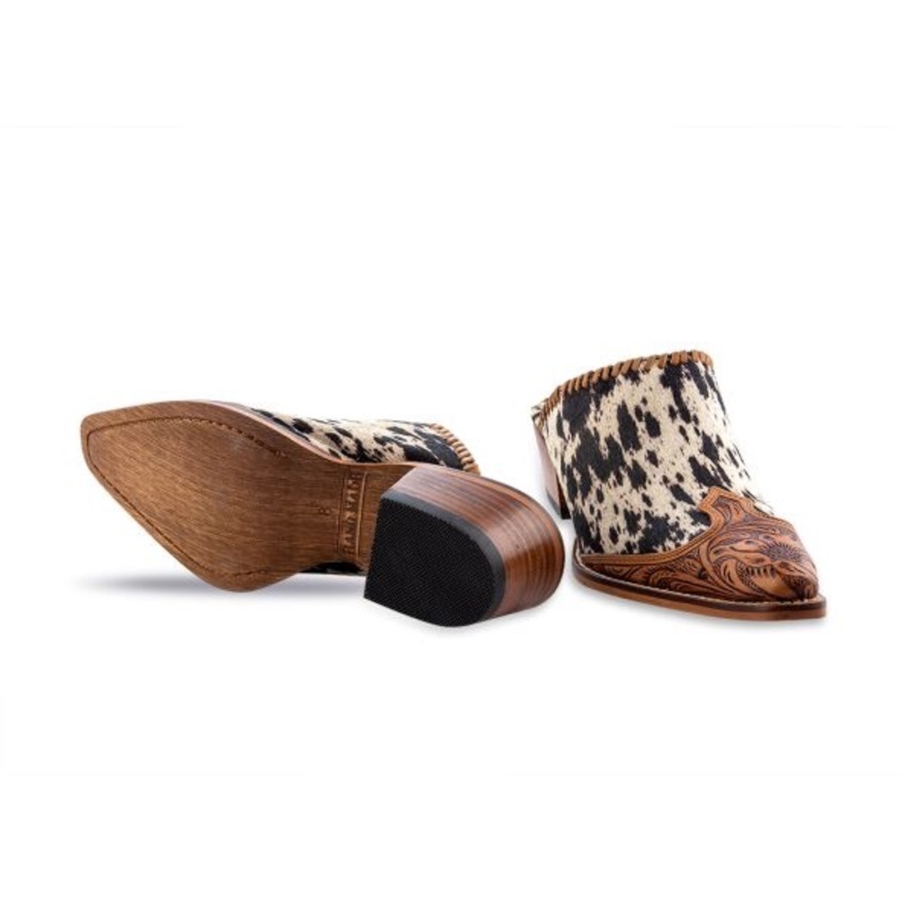 Myra Heely Mules Hair On Hide Tooled Leather NWT New Western - Picture 7 of 8